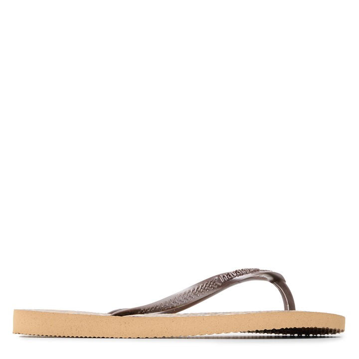 Havaianas Girls  Kids' Hav Slim Animals Sand Grey/Golden Flip Flops in Size 1.5, Sports Direct