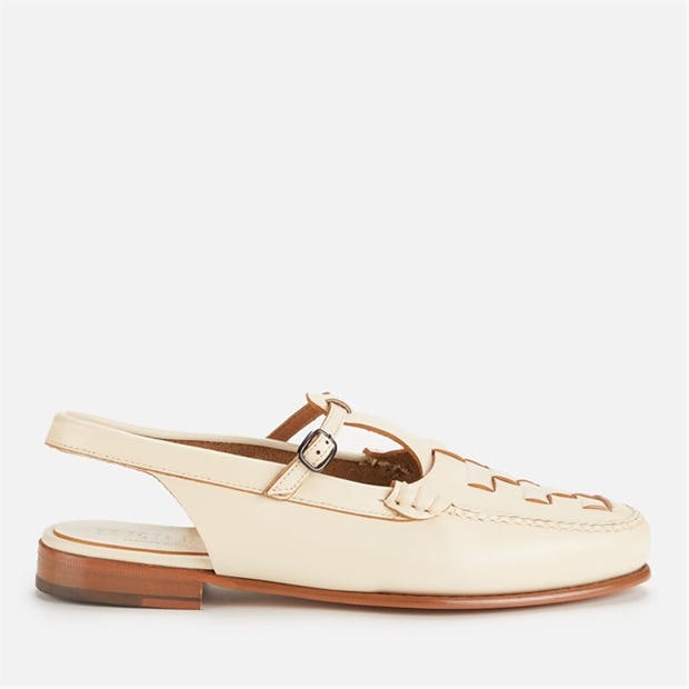 Cream - Hereu - Roqueta Leather T-Bar Sling Back Flats