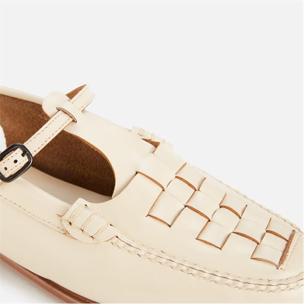 Cream - Hereu - Roqueta Leather T-Bar Sling Back Flats