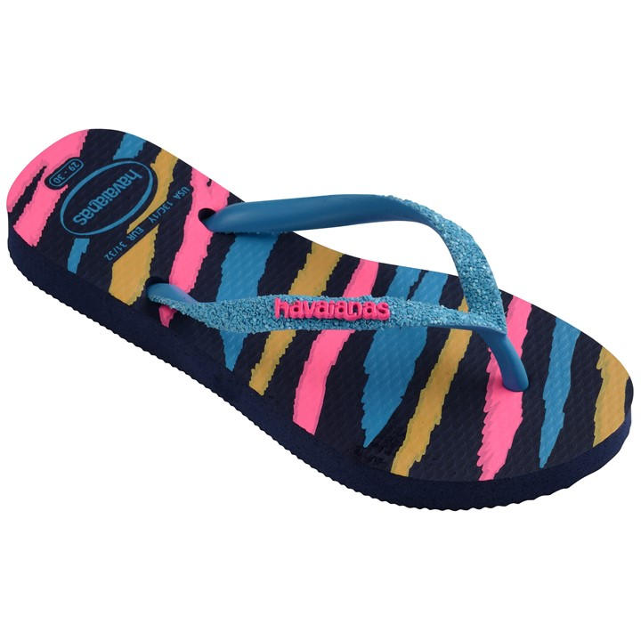 Havaianas  Kids Blue Slim Glitter Pink Flip Flops in Size C7, Sports Direct