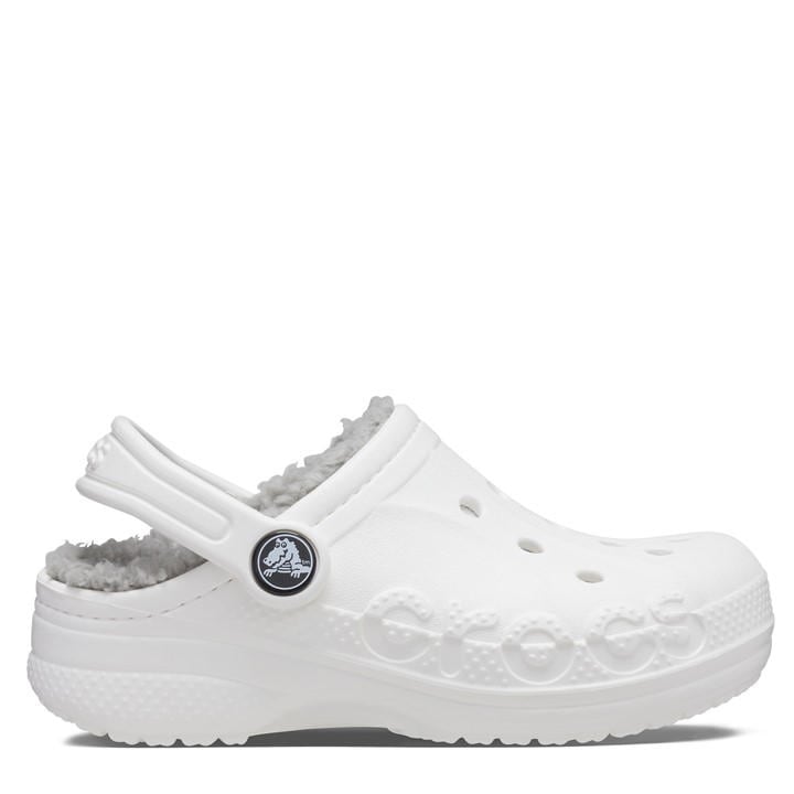 Crocs Boys White Kids' Baya Lined Mule Slippers in Size C13, Sports Direct