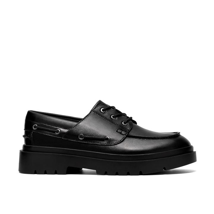 Clarks Boys Black Kids' Derry Leather Boat Shoes in Size 3, Sports Direct