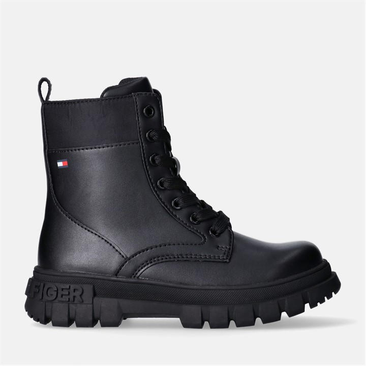 Tommy Hilfiger Girls Black Kids' Durable Biker Boots in Size 3.5, Sports Direct