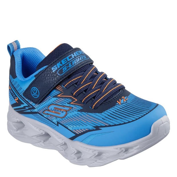 Blue/Navy - Skechers - Kids' Gore and Strap Leather Light Up Trainers