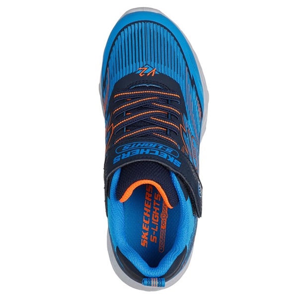 Blue/Navy - Skechers - Kids' Gore and Strap Leather Light Up Trainers