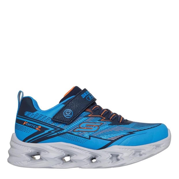 Blue/Navy - Skechers - Kids' Gore and Strap Leather Light Up Trainers