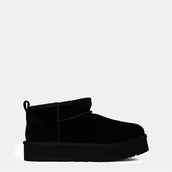 Ugg Girls Black Kids' Ultra Mini Sheepskin Suede Platform Boots in Size C12, Sports Direct