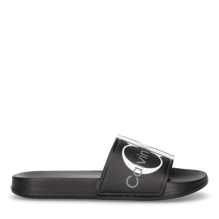 Calvin Klein Jeans Girls Black Logo Sliders  in Size 3.5, Sports Direct