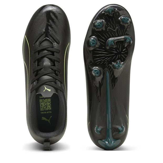 Blk-FL-GrnTrrn - Puma - Unisex Kids' Ultra 6 Play Firm Ground Football Boots