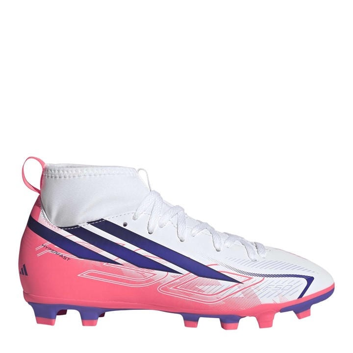 Adidas Boys White Kids' F50 Hyperfast Club Mid Firm Ground Football Boots in Size C12, Sports Direct