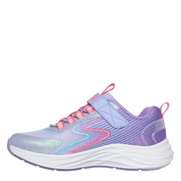 Lavender/Multi - Skechers - Bungee And Strap Glitter Mesh Sneak Slip On Runners Unisex Kids