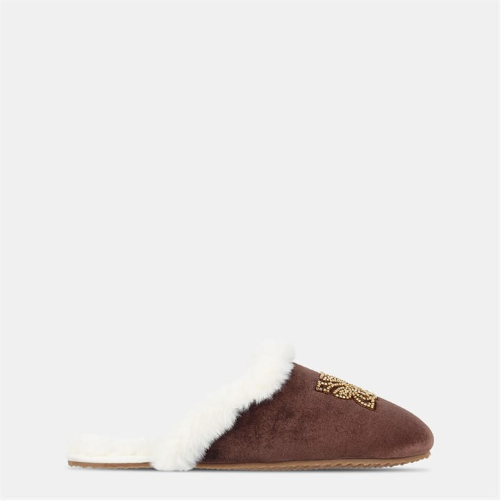 Biba Women's Brown Embroidered Mule Slippers in Size 3, Sports Direct