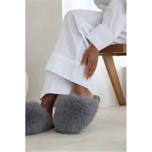 Wheres That From - Where’s Ultimate Fluffy Beige Faux Fur Mule Slippers