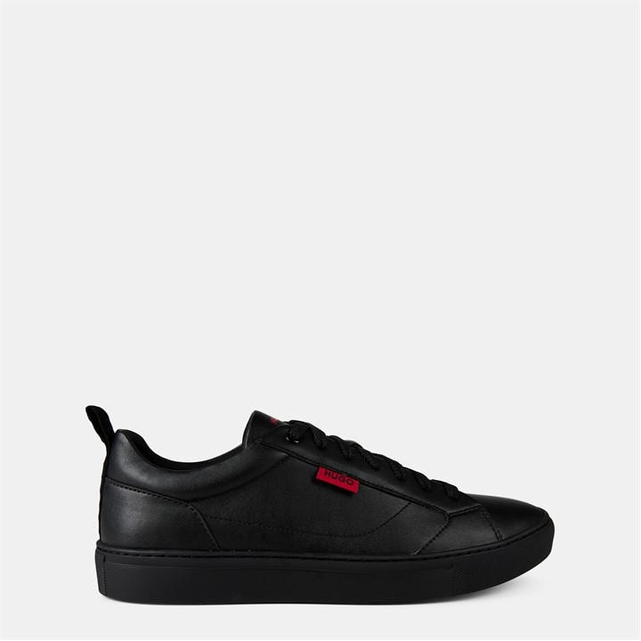 Hugo Men's Black Faux-Leather Logo Trainers in Size 9, Sports Direct