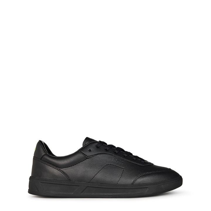 Boss Men's Black Leather Trainers With Logo Detail - Premium Construction (Brandon) in Size 8, Sports Direct