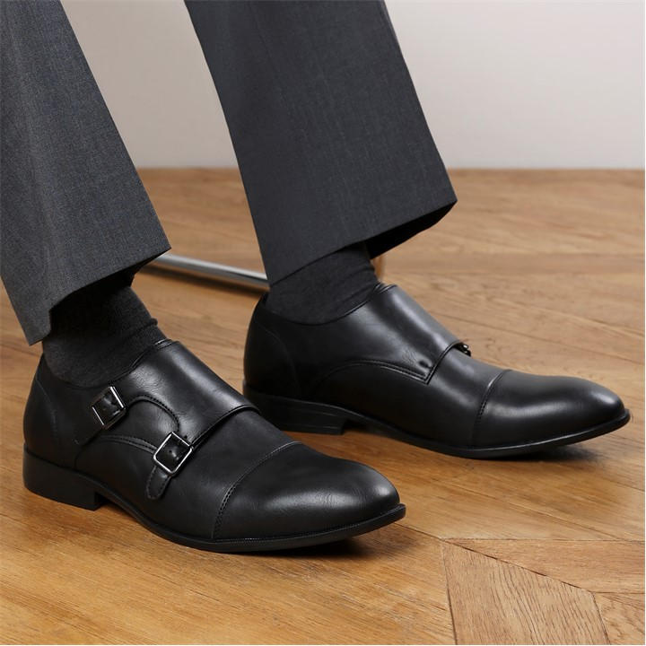 Wheres That From Men's Black Wheres Double Monk Straps Formal Shoes in Size 9, Sports Direct