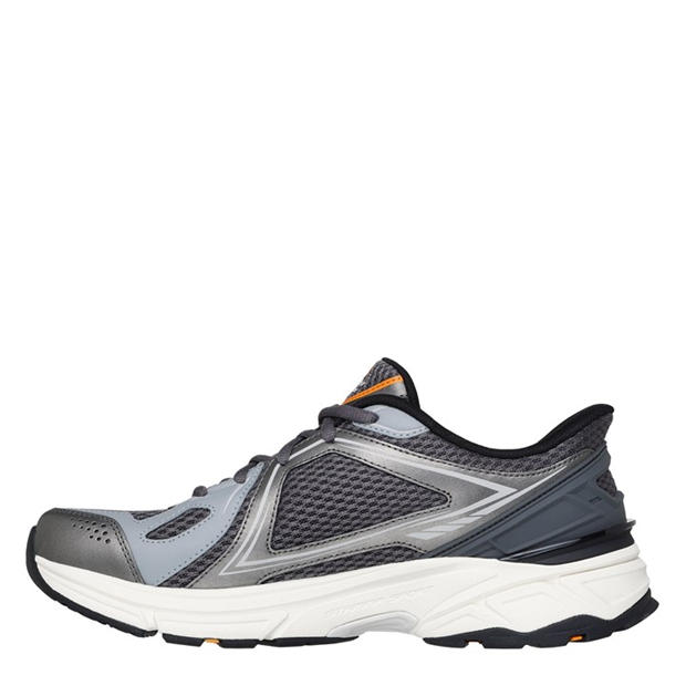 Grey/Orange - Skechers - Slip-Ins Metallic Overlay Mesh Snea Slip On Runners Mens