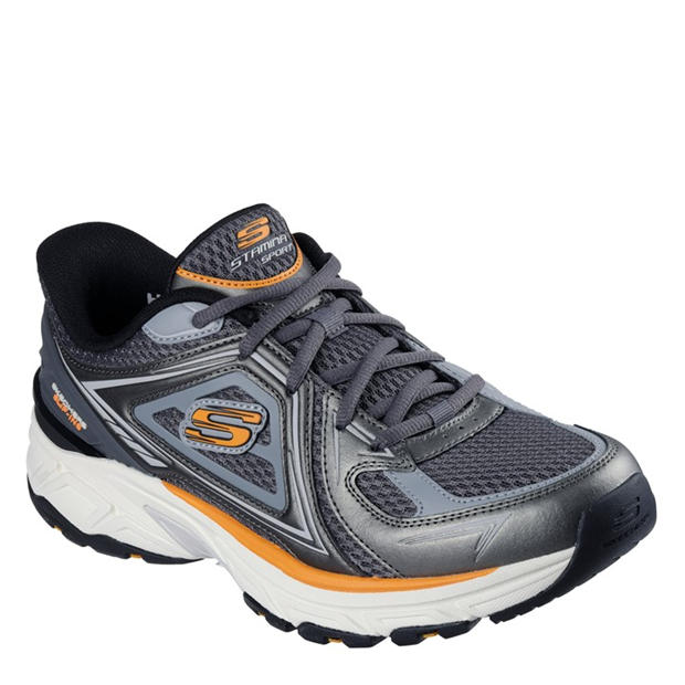 Grey/Orange - Skechers - Slip-Ins Metallic Overlay Mesh Snea Slip On Runners Mens