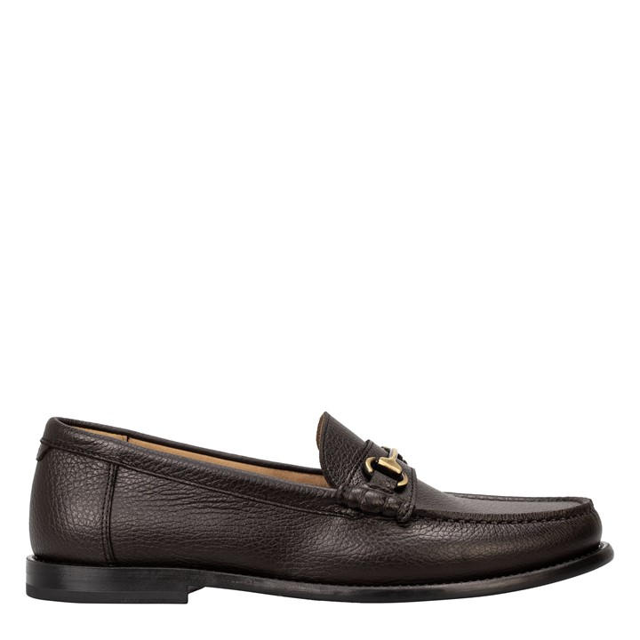 Boss Men's Brown Leather Slip-On Loafers With Embossed Logo (Tevan) in Size 8, Sports Direct