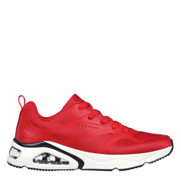 Red - Skechers - Men's Mesh Print Overlay Low-Top Trainers