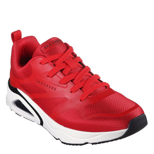 Red - Skechers - Men's Mesh Print Overlay Low-Top Trainers