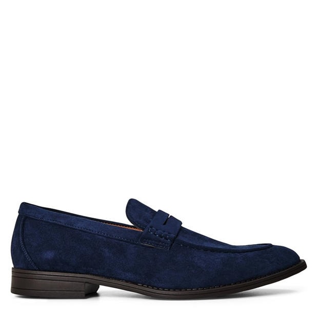 Navy Suede - Wheres That From - Mens Suede Slip On Penny Loafers