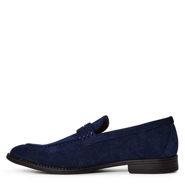 Navy Suede - Wheres That From - Mens Suede Slip On Penny Loafers