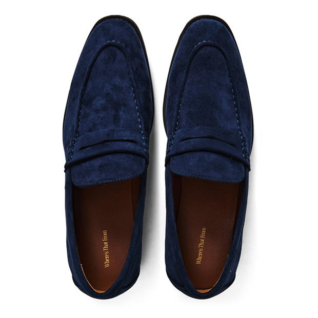 Navy Suede - Wheres That From - Mens Suede Slip On Penny Loafers