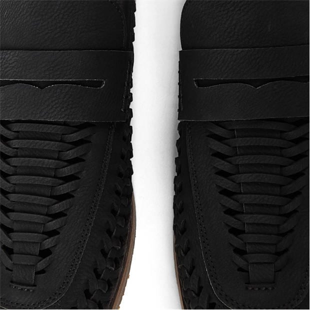 Black Grain PU - Wheres That From - Mens Weave Slip on Loafers