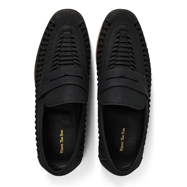 Black Grain PU - Wheres That From - Mens Weave Slip on Loafers
