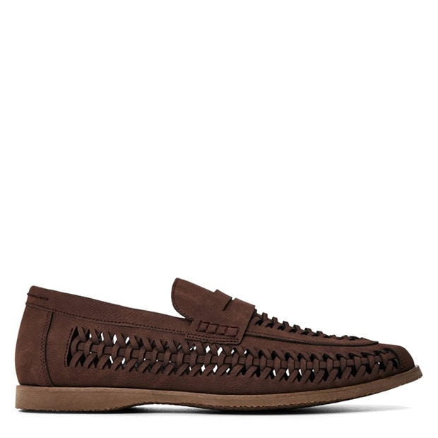 Brown Grain PU - Wheres That From - Mens Weave Slip on Loafers
