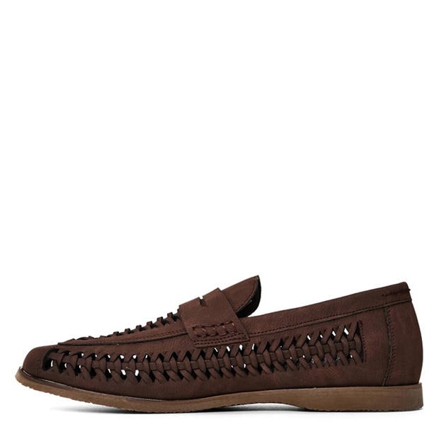 Brown Grain PU - Wheres That From - Mens Weave Slip on Loafers