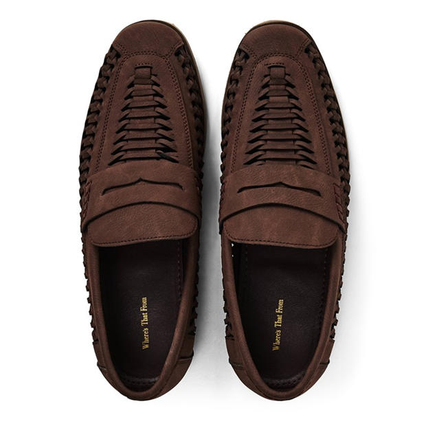 Brown Grain PU - Wheres That From - Mens Weave Slip on Loafers