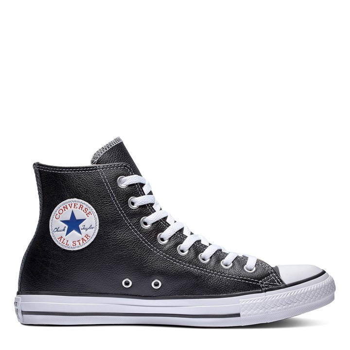 Converse Men's Black All Star Leather Hi Top Trainers in Size 7.5, Sports Direct