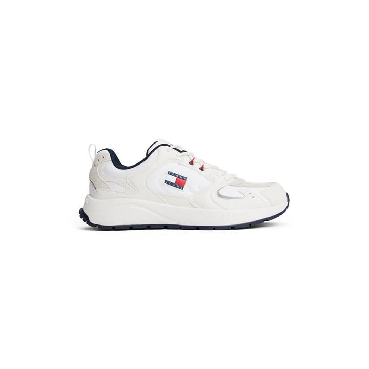 Tommy Jeans Men's White Logo Mixed Texture Trainers in Size 11, Sports Direct