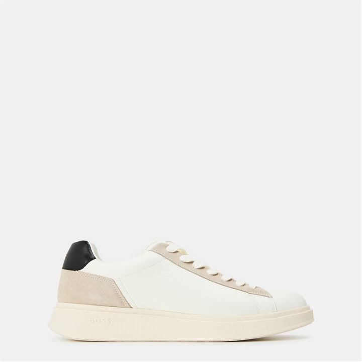 Boss Men's White Bulton Platform Leather Trainers - Contemporary Design in Size 9, Sports Direct