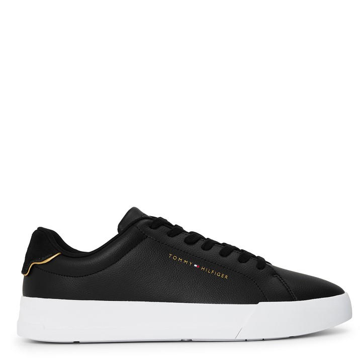 Tommy Hilfiger Men's Black Court Leather Low Top Trainers in Size 9, Sports Direct