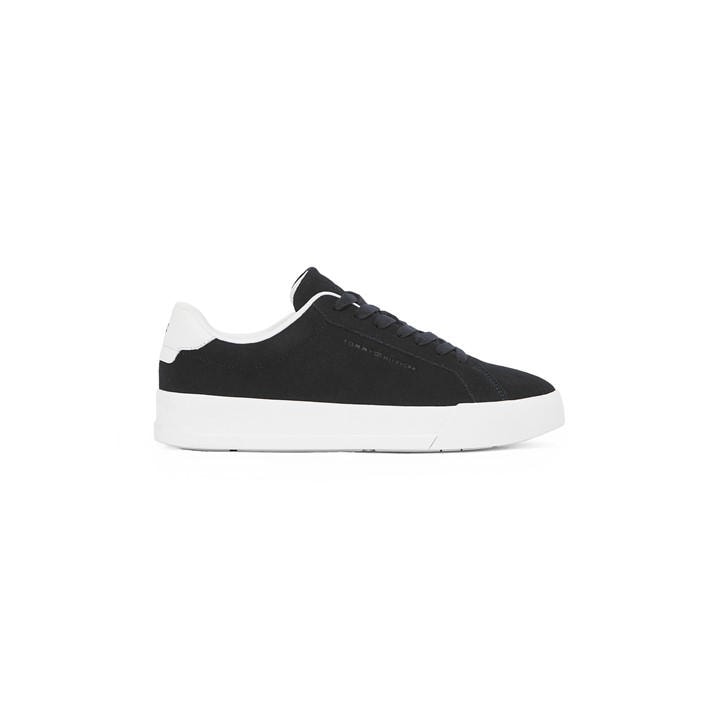 Tommy Hilfiger Men's Black Court Leather Low Top Trainers in Size 7, Sports Direct