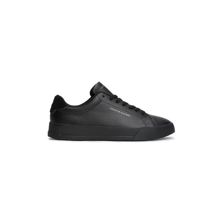 Tommy Hilfiger Men's Black Court Leather Low Top Trainers in Size 9, Sports Direct