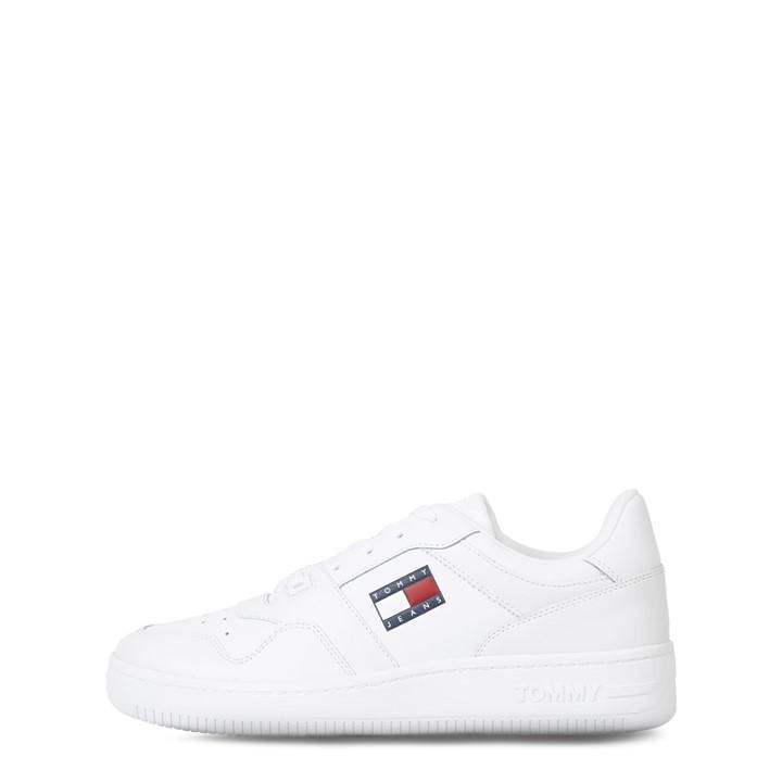 Tommy Jeans Men's White Retro Leather Basket Trainers in Size 7, Sports Direct