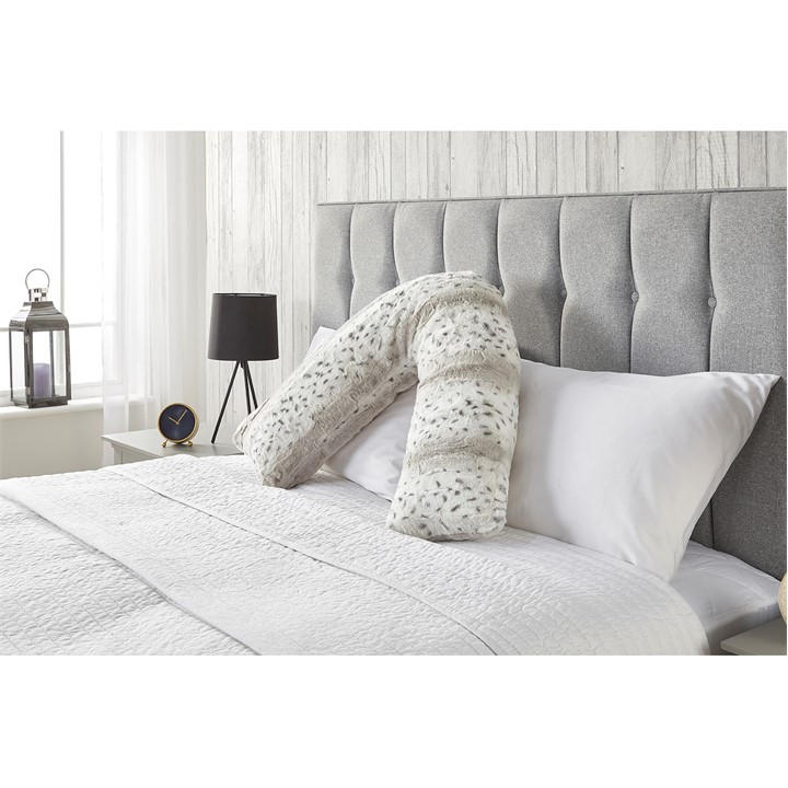 Downland  Grey Snow Leopard V Shape Pillow in Size Single, Sports Direct