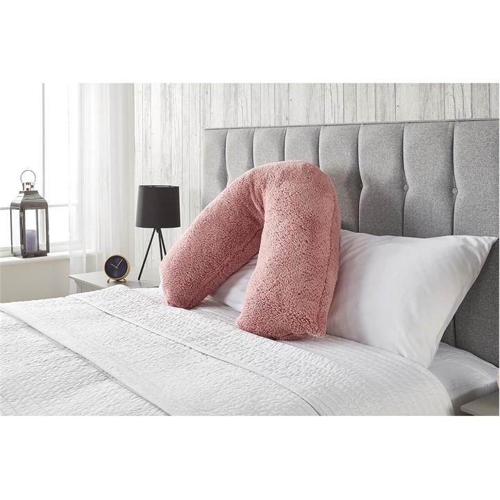 Downland  Pink Teddy Fleece V-Shape Pillow, Sports Direct