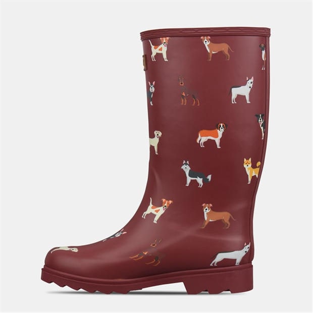 Burgundy Dog - Gelert - Fur Lined Welly Boot Womens