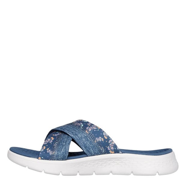 Navy/ Red - Skechers - Skechers Butterfly Print Memory Foam Straps Flat Sandals Womens