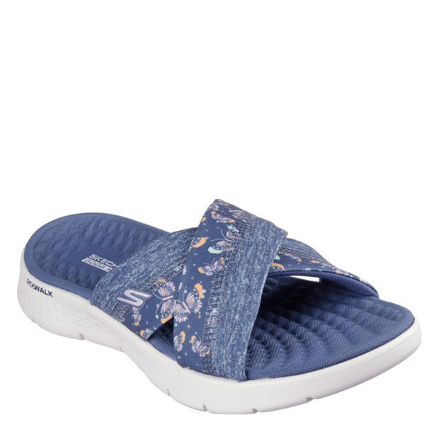 Navy/ Red - Skechers - Skechers Butterfly Print Memory Foam Straps Flat Sandals Womens