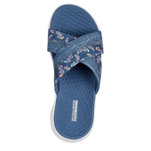 Navy/ Red - Skechers - Skechers Butterfly Print Memory Foam Straps Flat Sandals Womens