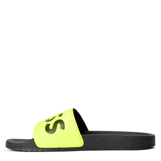 Neon/Black 730 - Boss - Mens BOSS Comfy Slider Sandals with Logo Detail (Aryeh)