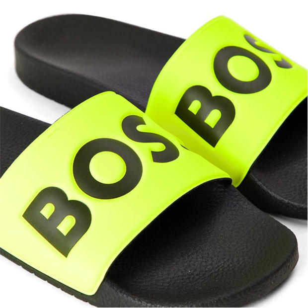Neon/Black 730 - Boss - Mens BOSS Comfy Slider Sandals with Logo Detail (Aryeh)