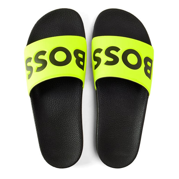 Neon/Black 730 - Boss - Mens BOSS Comfy Slider Sandals with Logo Detail (Aryeh)