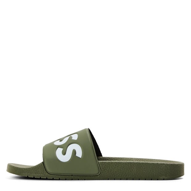 Green 351 - Boss - Mens BOSS Comfy Slider Sandals with Logo Detail (Aryeh)